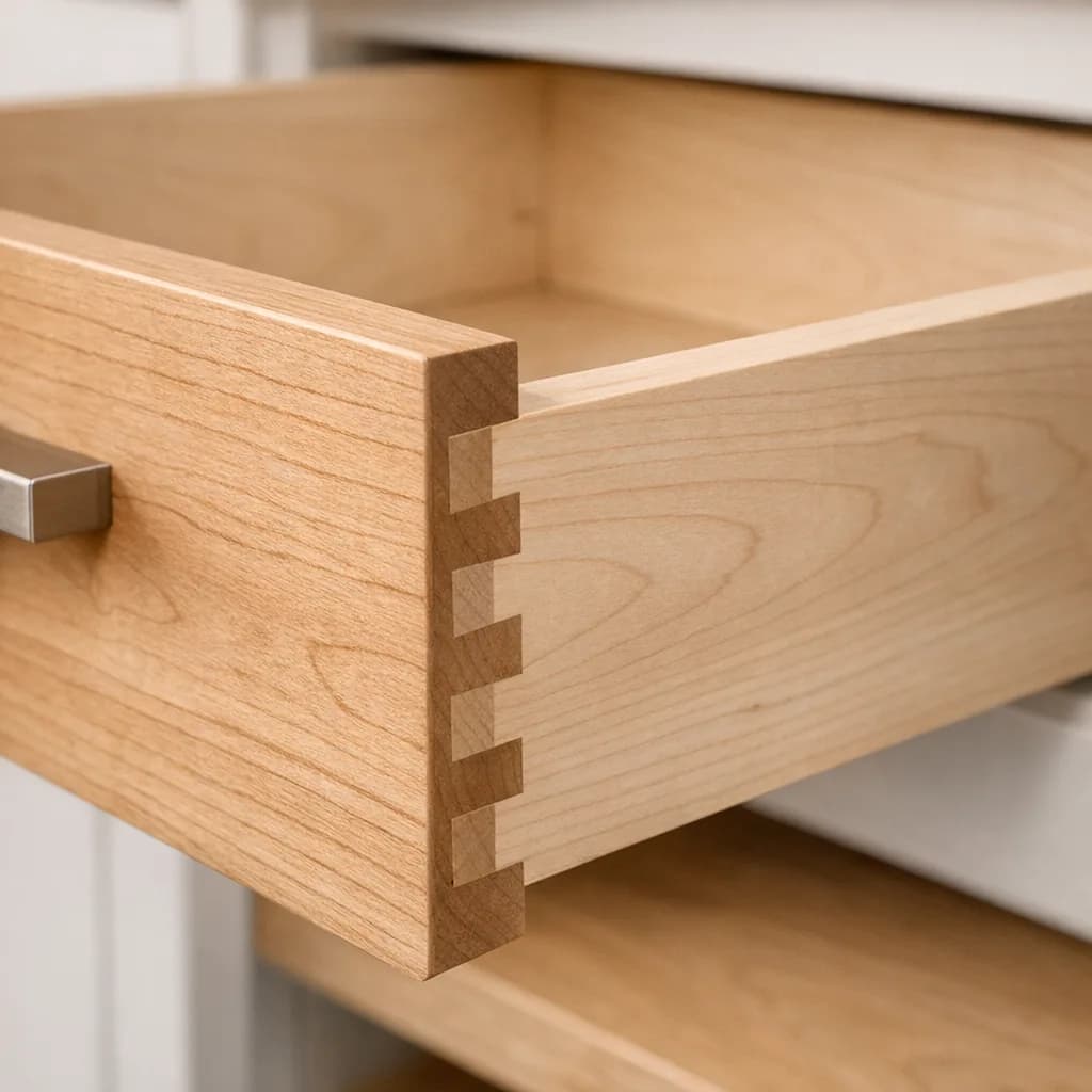 Détail de cuisine sur mesure illustrant un tiroir durable