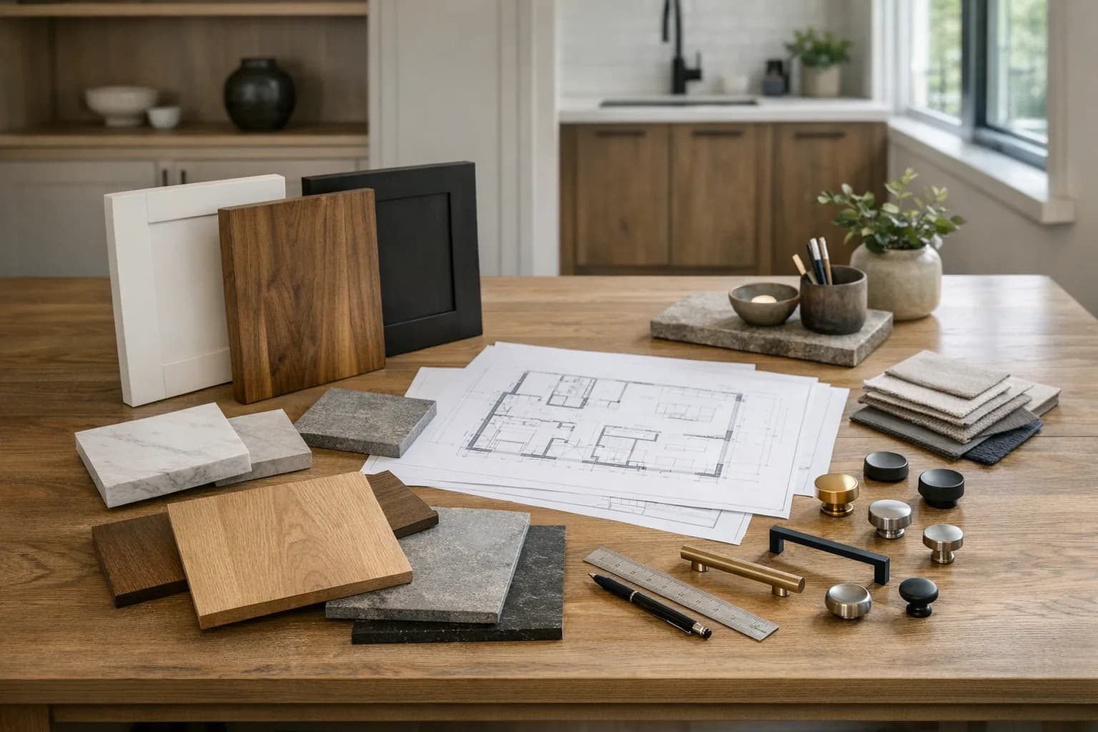 Plan de cuisine sur mesure et échantillons de matériaux